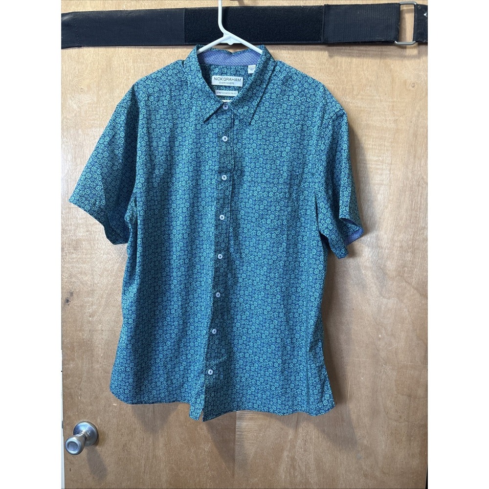 Nick Graham Everywhere green floral print short sleeve button front shirt 2XL